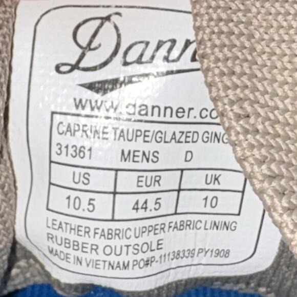 Danner Caprine Mesh Hiker Men’s Size 10.5 Taupe Glazed Ginger Lifestyle Shoes - Picture 7 of 8